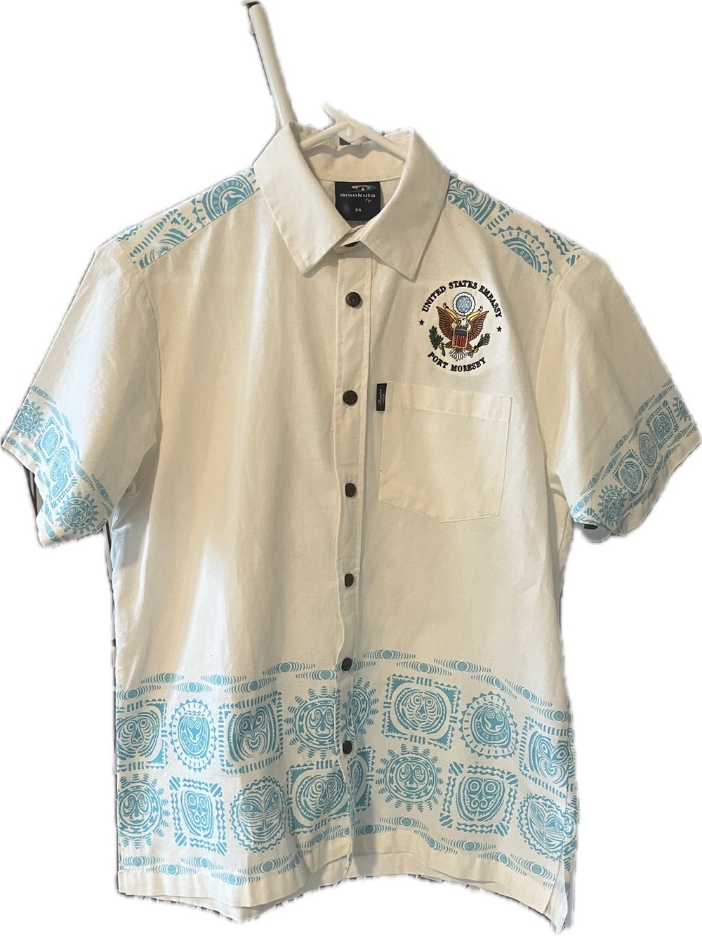 Vintage US Embassy Shirt for Port Moresby, Fiji. Labeled Men’s Extra Small